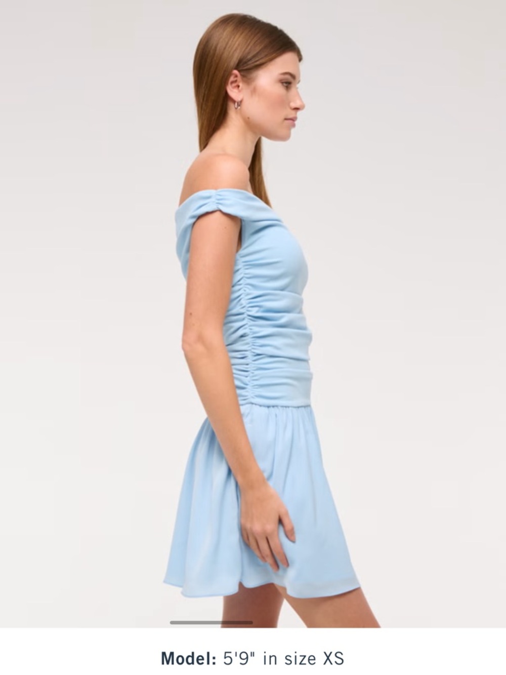 Abercrombie & Fitch Light Blue Off the Shoulder Ruched Mini Dress - Picture 3 of 5